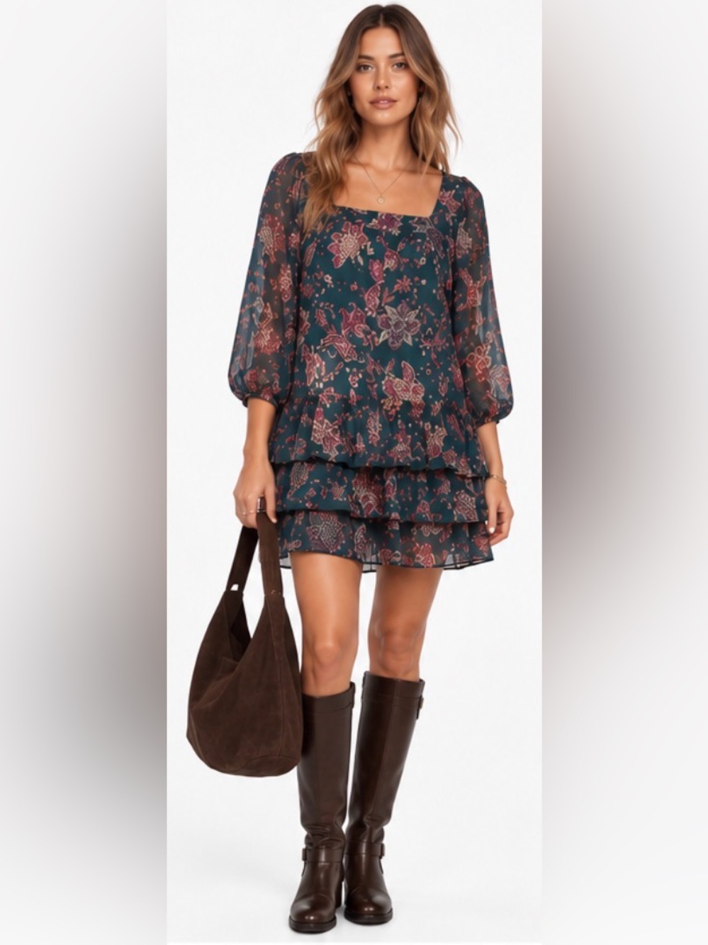 Band of the Free by Band of Gypsies Mandy Floral Long Sleeve Dress in Green